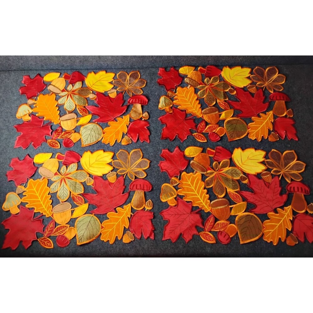 Leaves Mushrooms Acorns Fall Autumn Placemats Die Cut Cutout Set Of 4